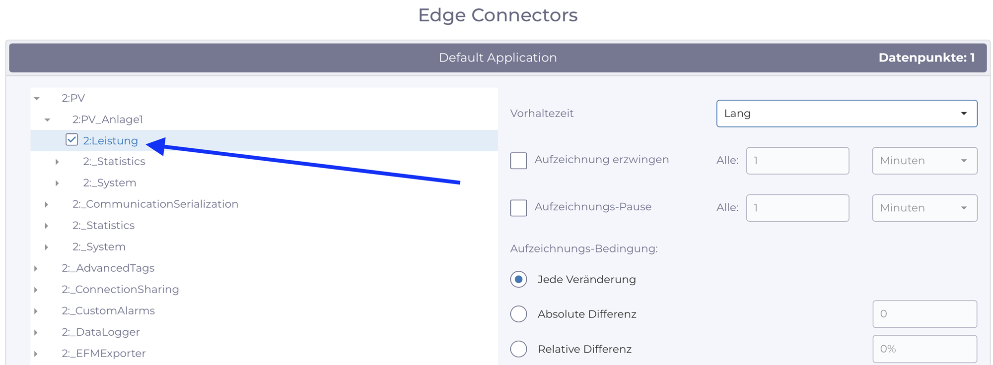 manubes: OPC UA-Datenpunktaufzeichnung