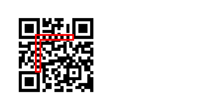 Aufbau eines QR-Codes: Linien zwischen den Suchmustern
