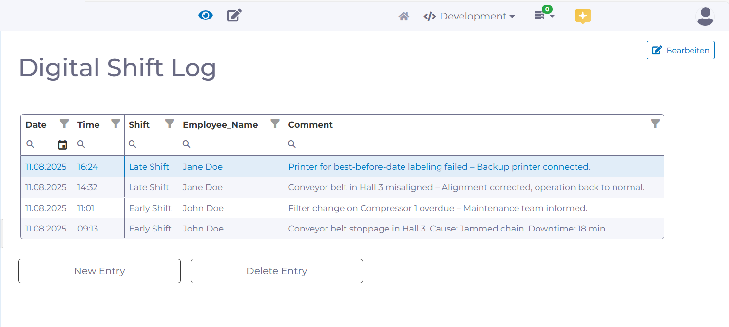 Example Application with manubes: Digital Shift Log Example Application with manubes: Digital Shift Log