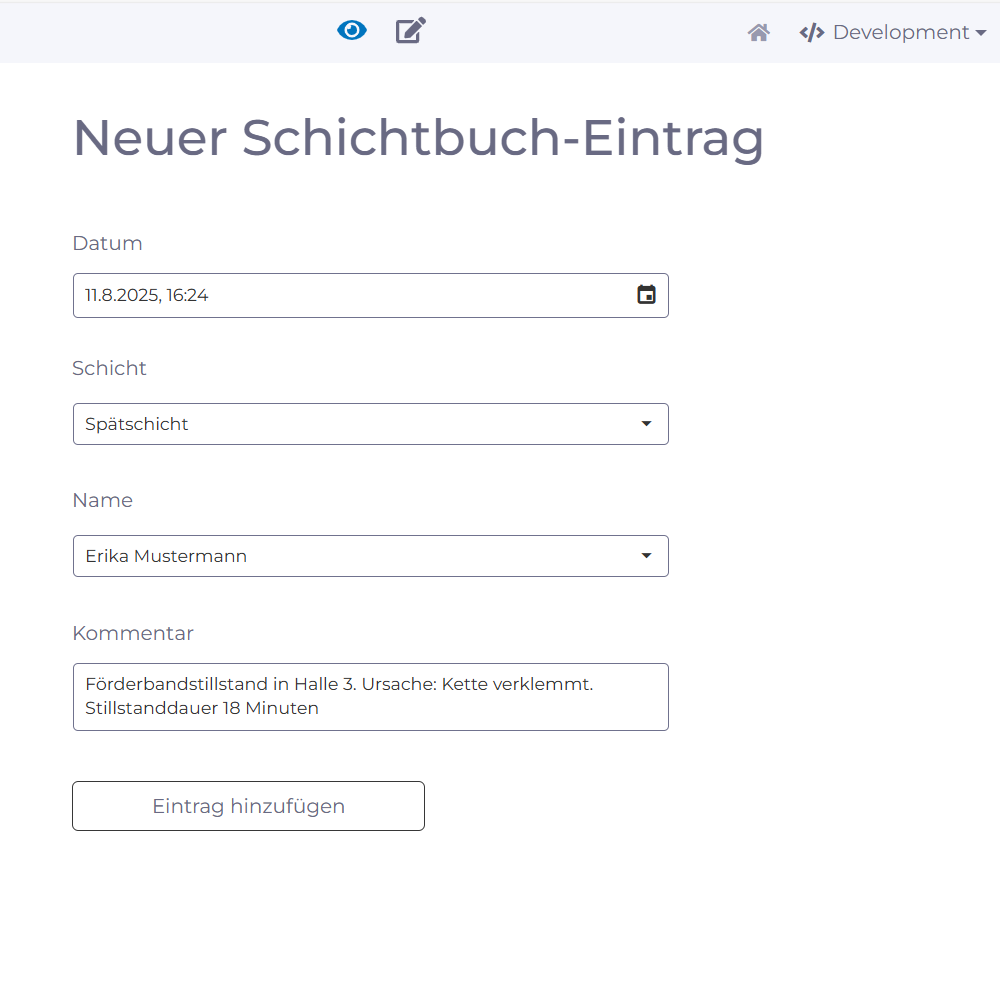 Beispiel-Applikation mit manubes: Digitales Schichtbuch Beispiel-Applikation mit manubes: Digitales Schichtbuch