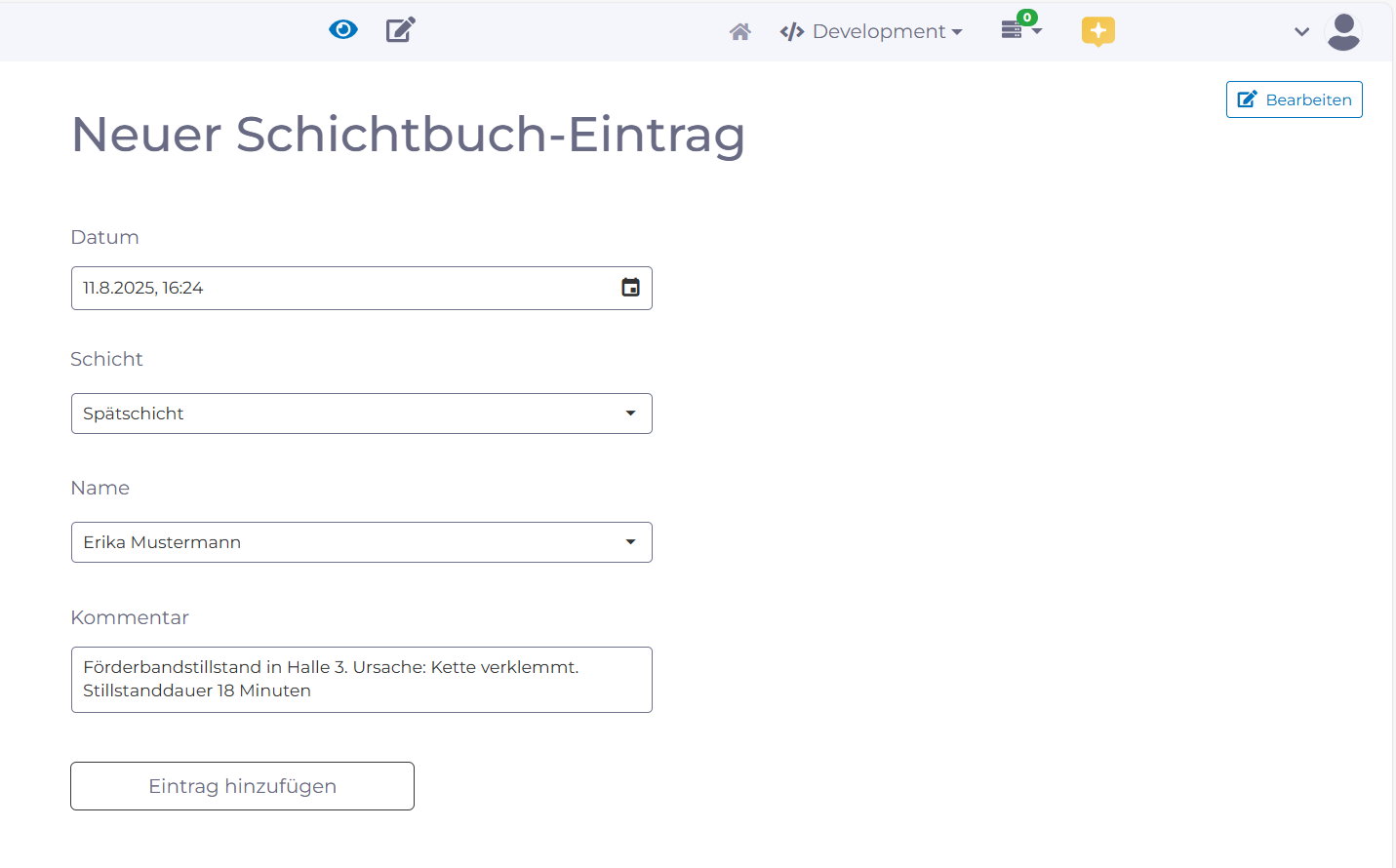 Digitales Schichtbuch mit manubes: Dateneingabe