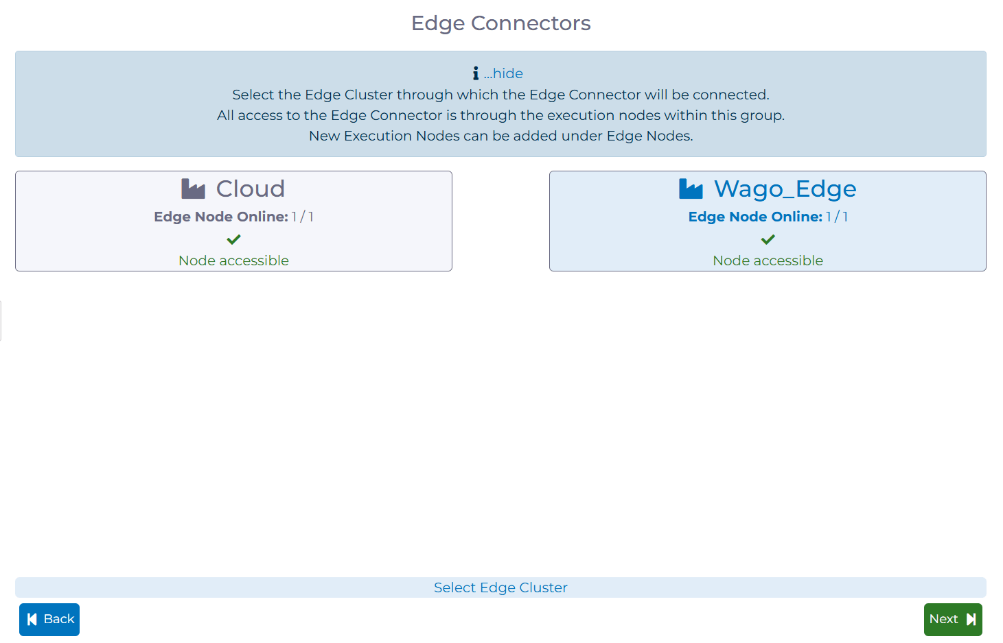 manubes: Selecting a Cluster for the new Edge Connector
