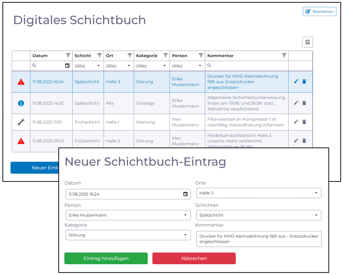 Digitales Schichtbuch mit manubes